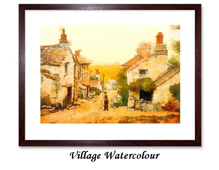 Village Watercolour Framed Print